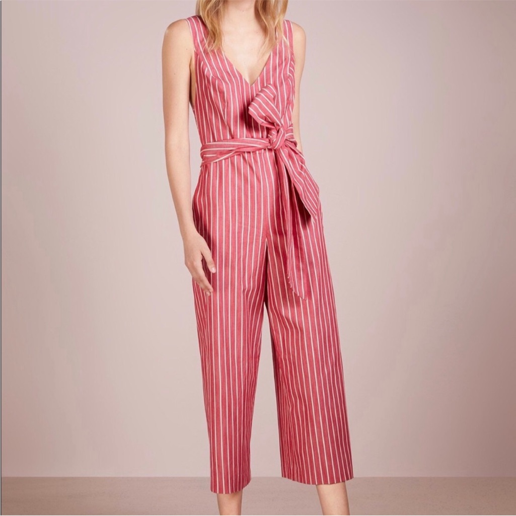 Club Monaco Red And White Striped Tie-Waist Jumpsuit Size 2